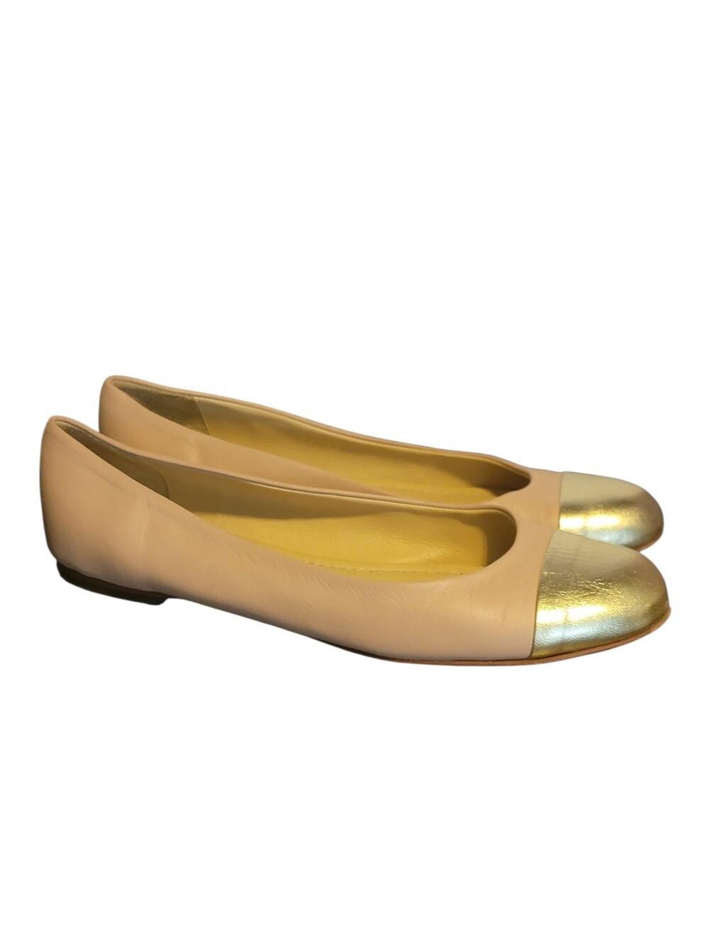 Garnet Hill Light Pink Metallic Gold Toe Flats Made in Italy Shoes Size 9